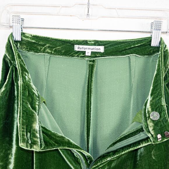 Reformation Wes Velvet Wide-Leg Pants in Green size 0 Petite - Picture 4 of 11